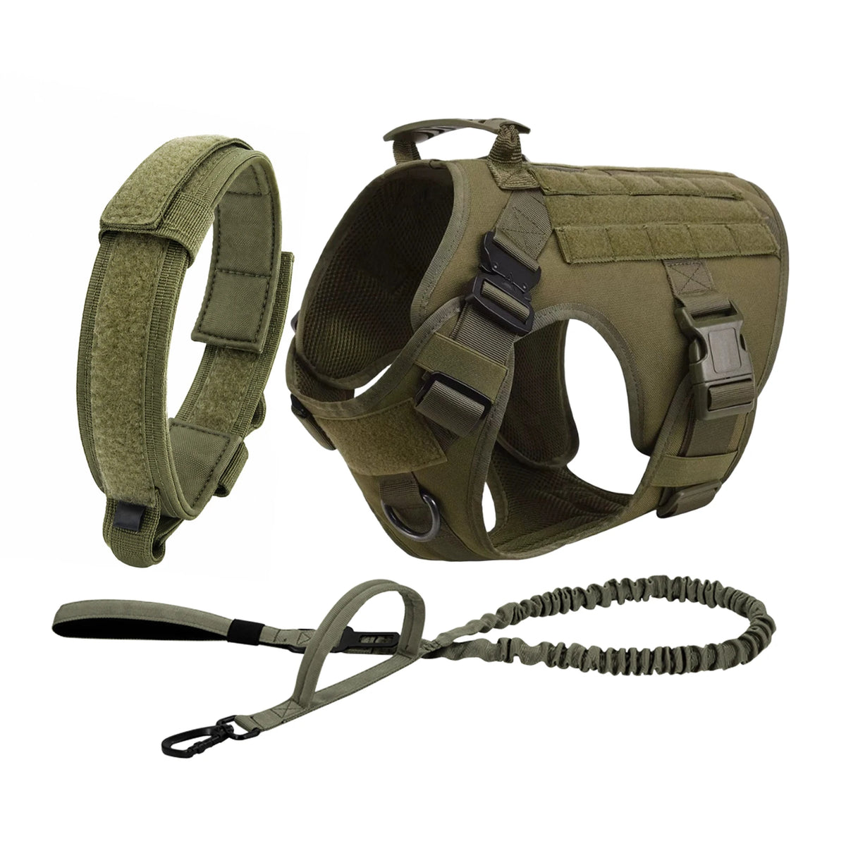 PETRAVEL Tactical Dog Harness Set with Molle Pouches and Leash