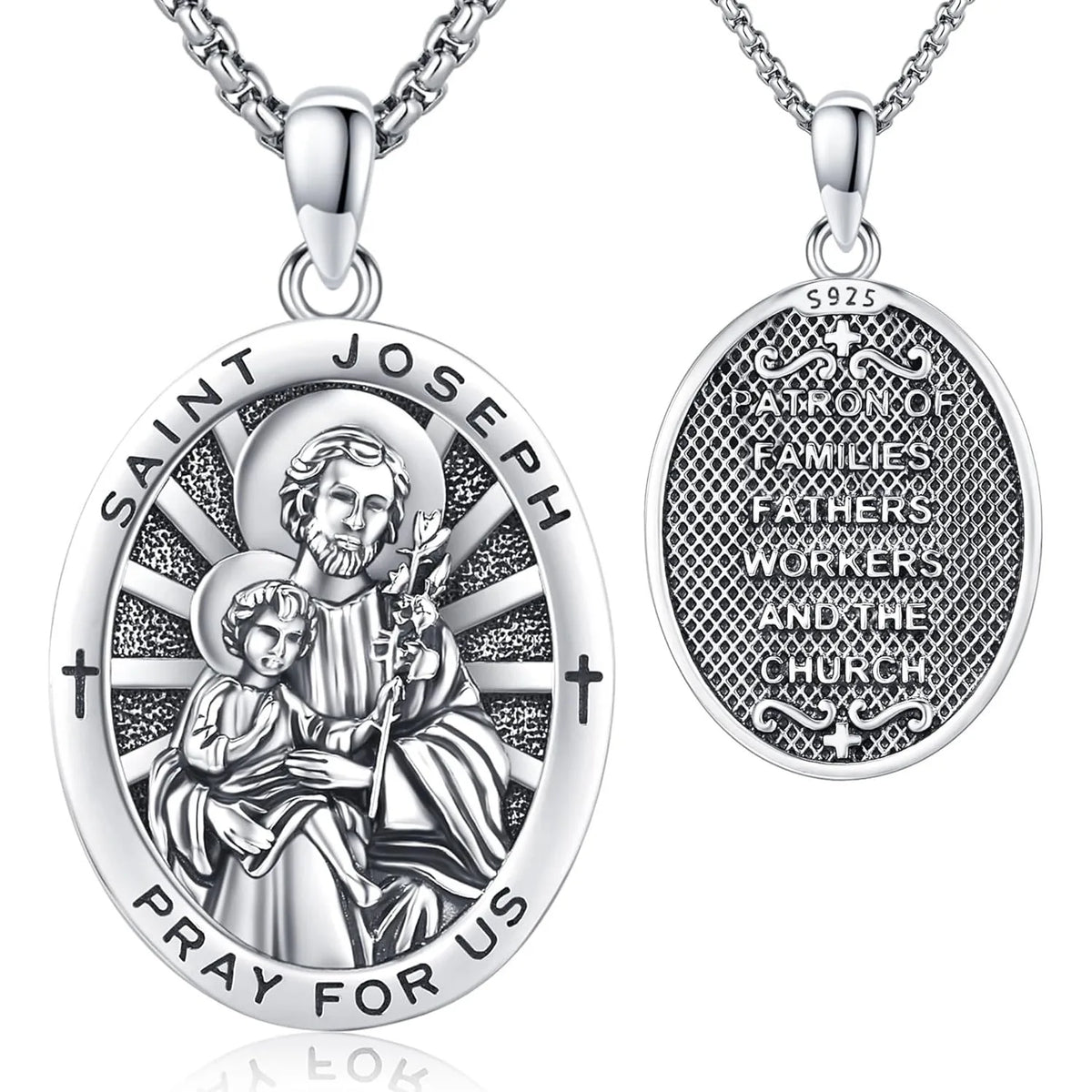 Drinsper 925 Sterling Silver Saint Joseph Medal Pendant Necklace