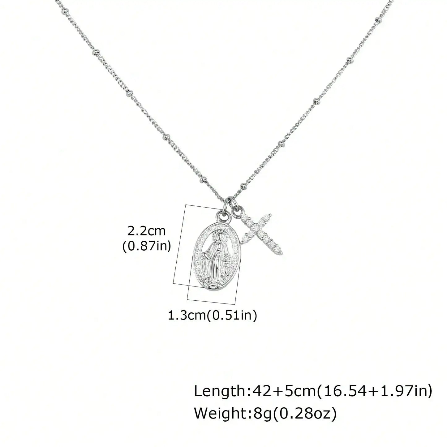 Virgin Mary Cross Pendant Necklace With Gold Plated Steel Chain