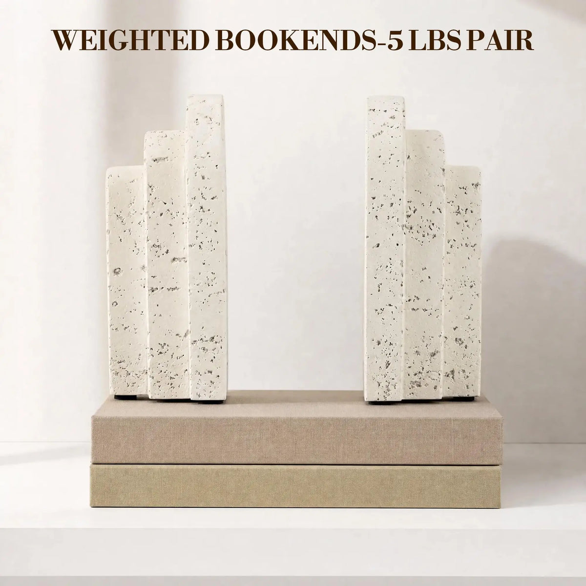 Decorative Faux Travertine Resin Bookends for Shelves and Desks