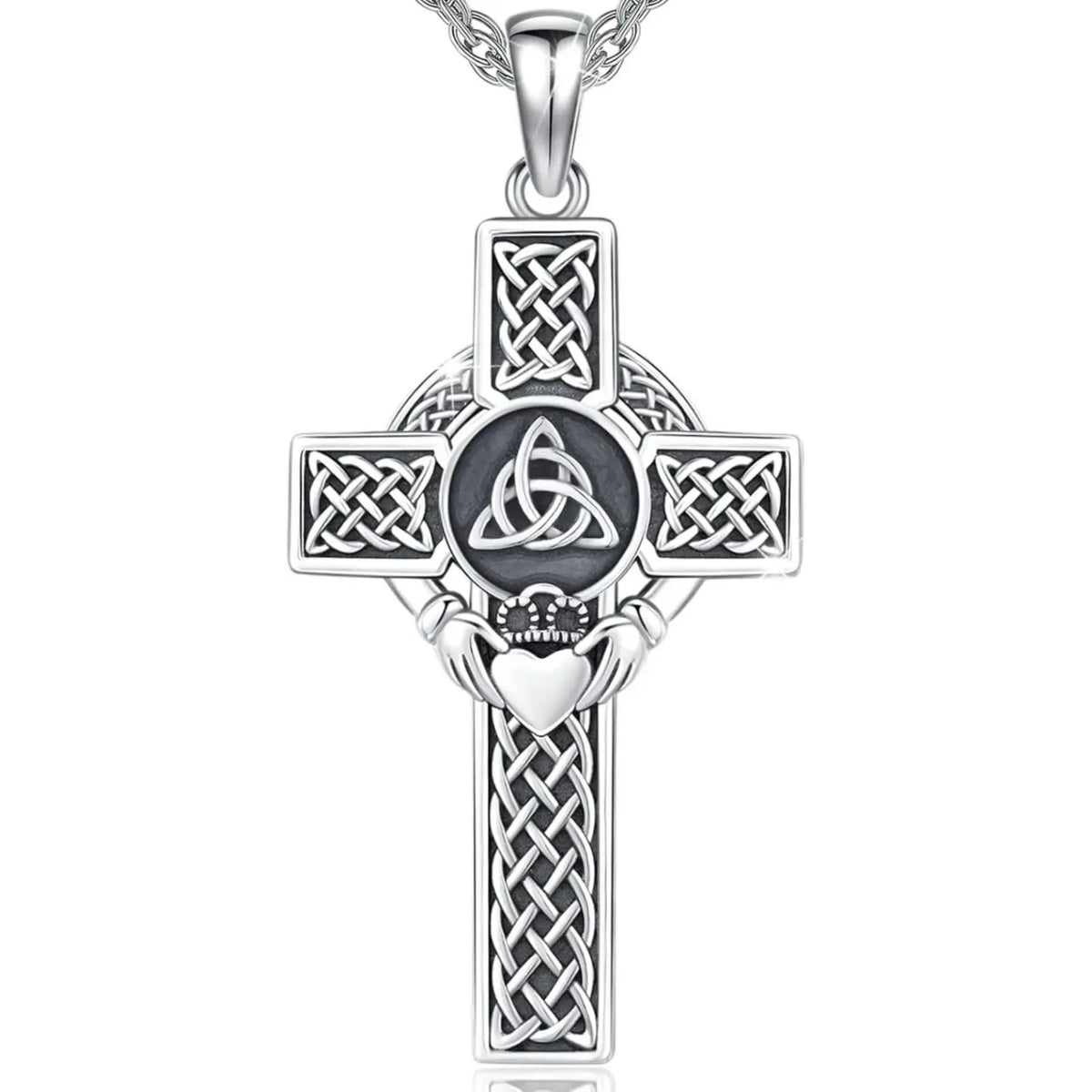 DRINSPER Sterling Silver Celtic Cross Evil Eye Trinity Knot Necklace