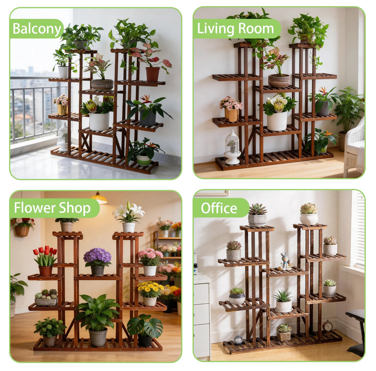 Wisfor Wooden Multi Tier Plant Shelf Flower Pot Display Stand