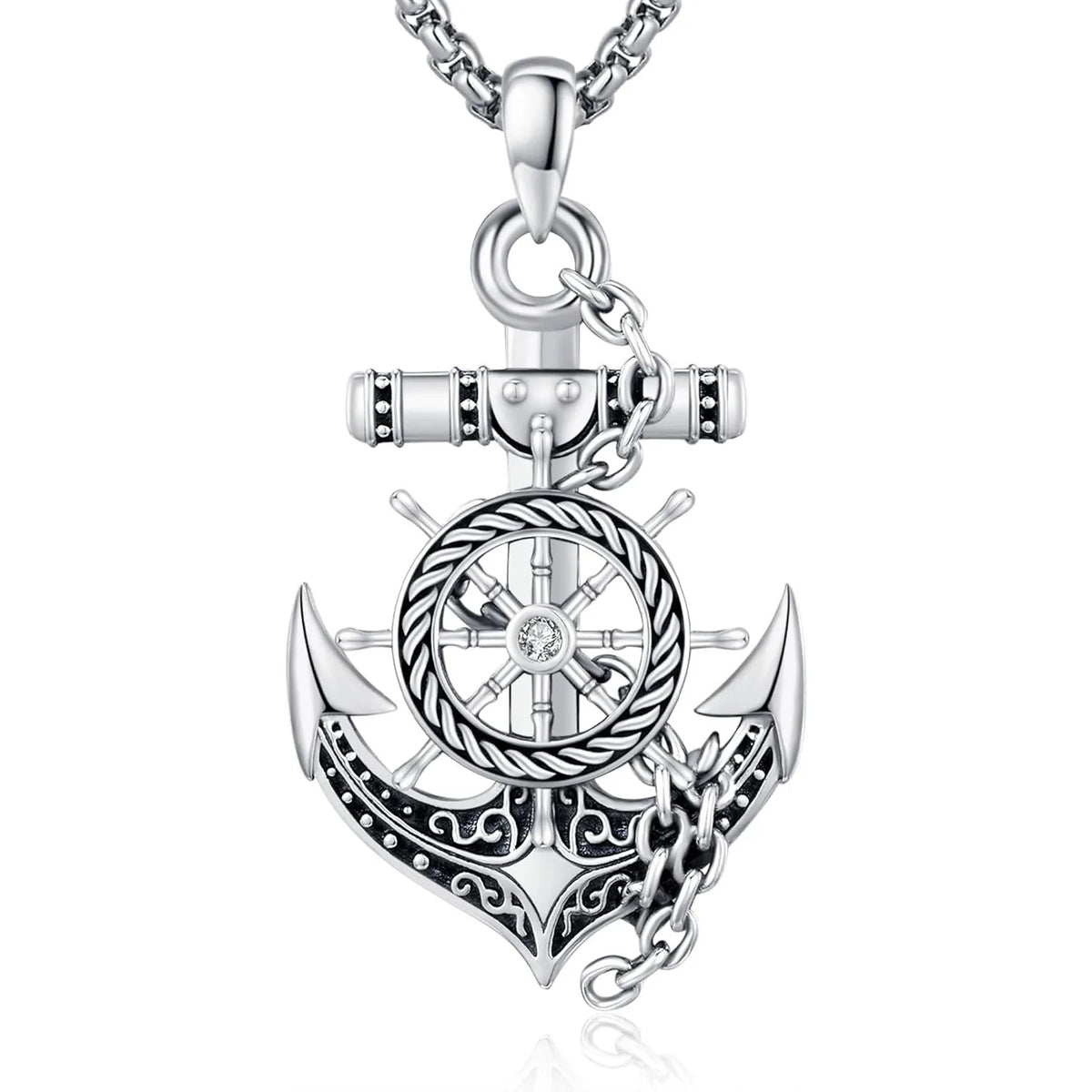 Drinsper 925 Sterling Silver Anchor Compass Pendant Necklace