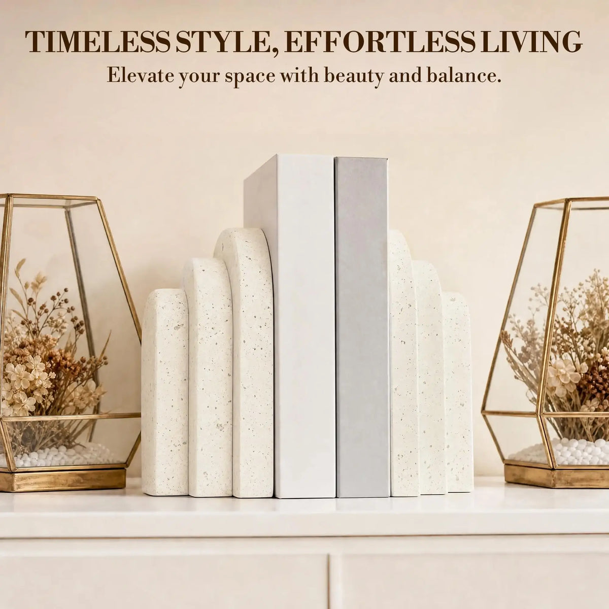 Decorative Faux Travertine Resin Bookends for Shelves and Desks