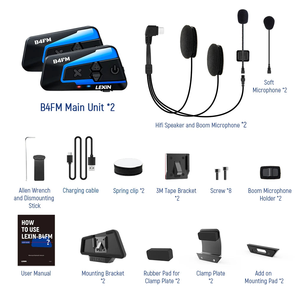 Lexin B4FMX Bluetooth Motorcycle Helmet Intercom With Music Sharing