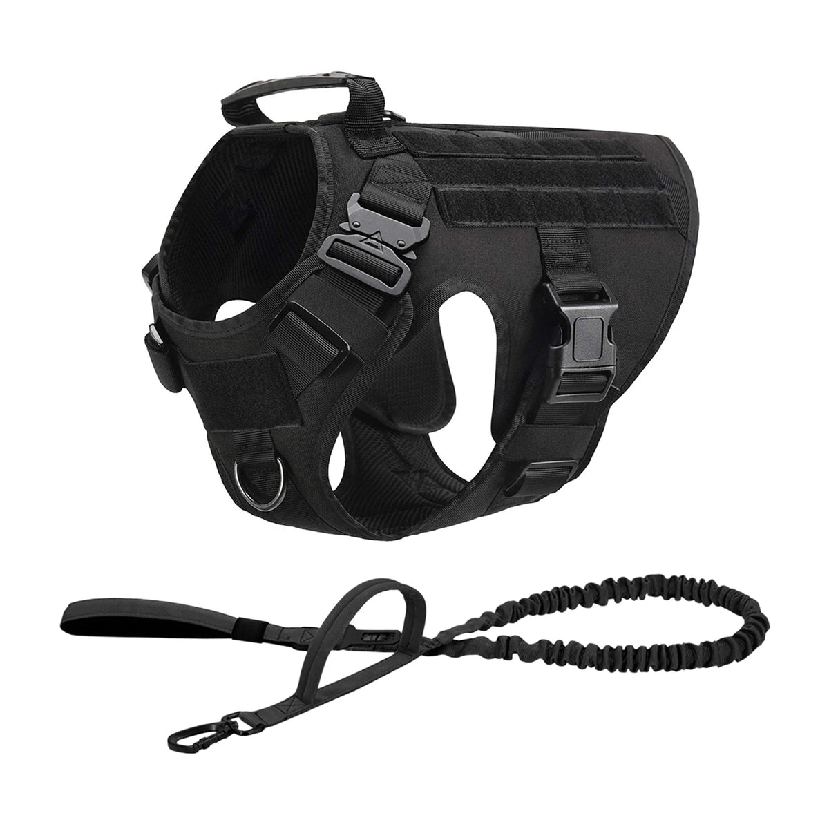 PETRAVEL Tactical Dog Harness Set with Molle Pouches and Leash