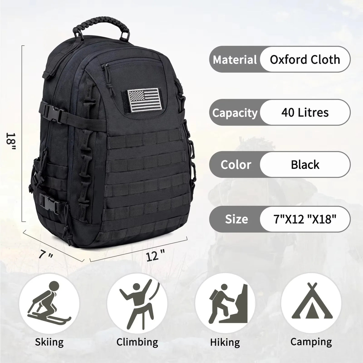 Kabaqoo Tactical Backpack With MOLLE Design For Hiking And Travel