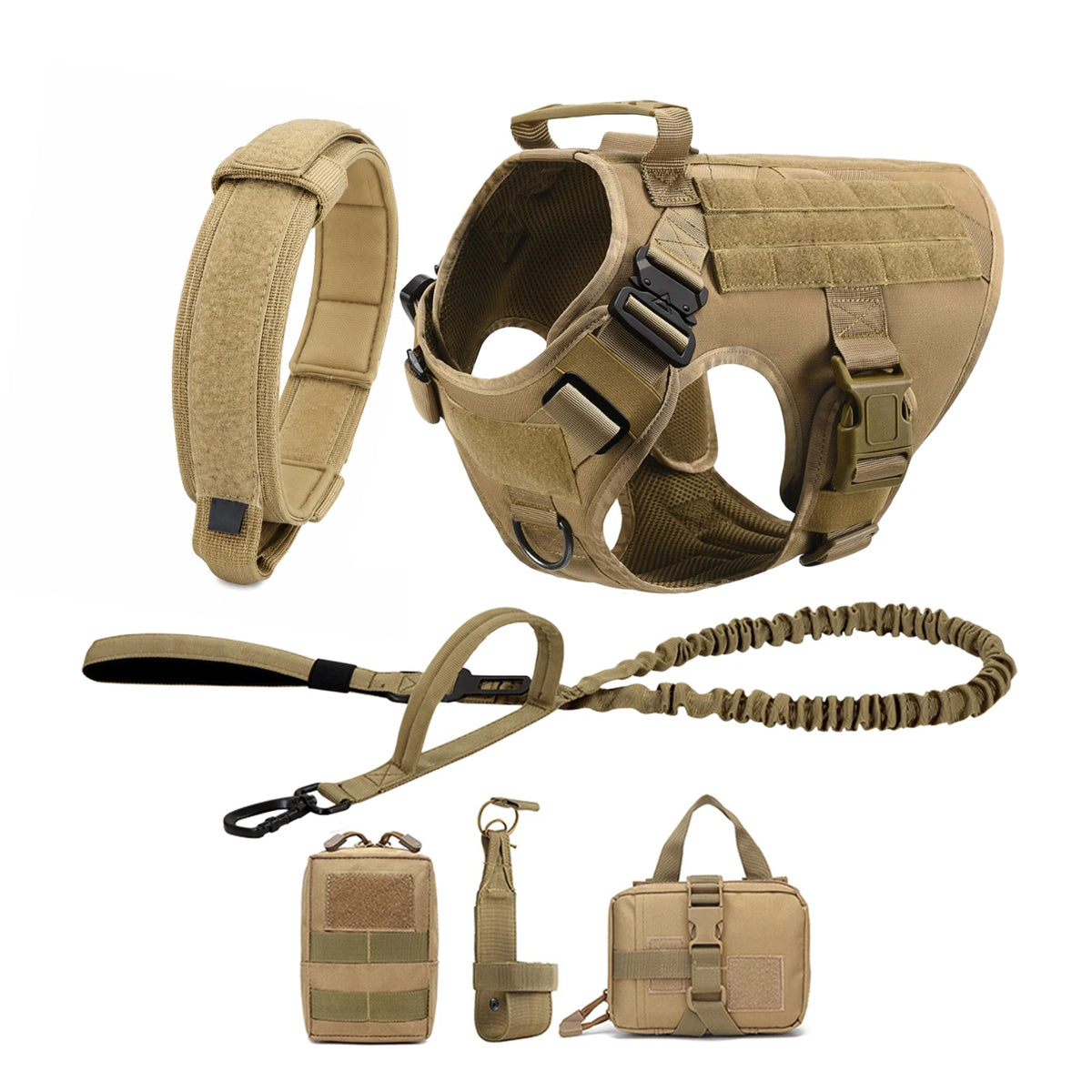 PETRAVEL Tactical Dog Harness Set with Molle Pouches and Leash