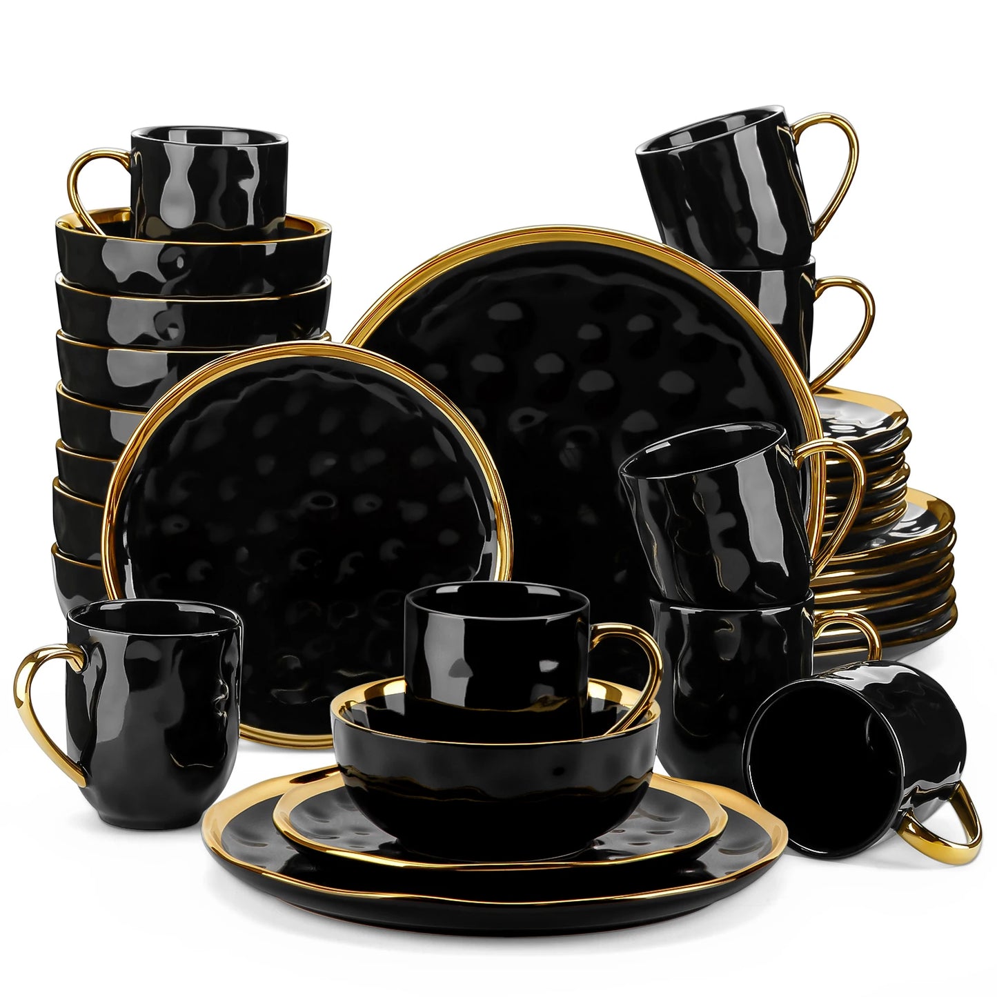 Malacasa Complete Ceramic Dinnerware Set With Gold Trim Tableware