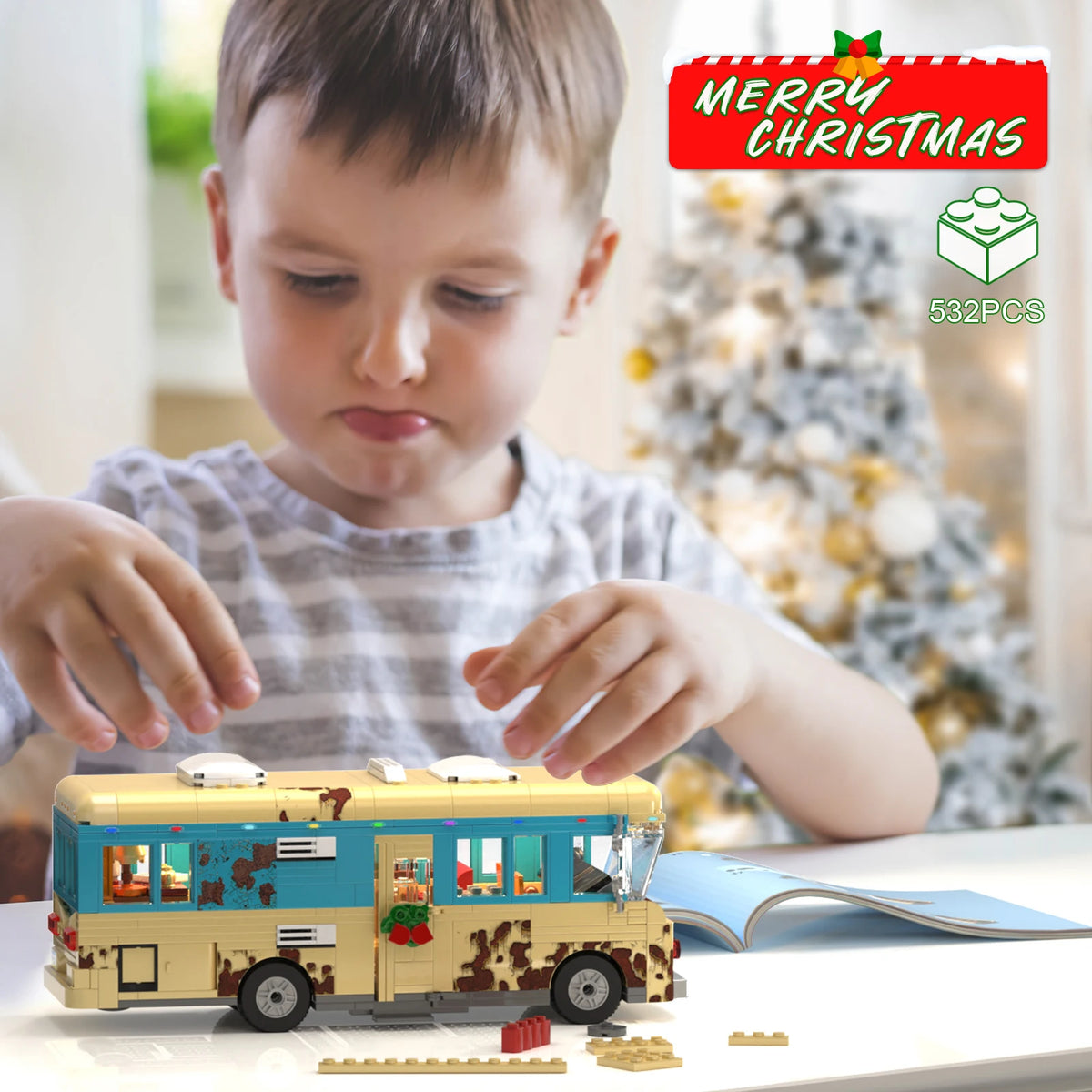 Christmas Cousins RV Building Blocks Set With LED Holiday Decor