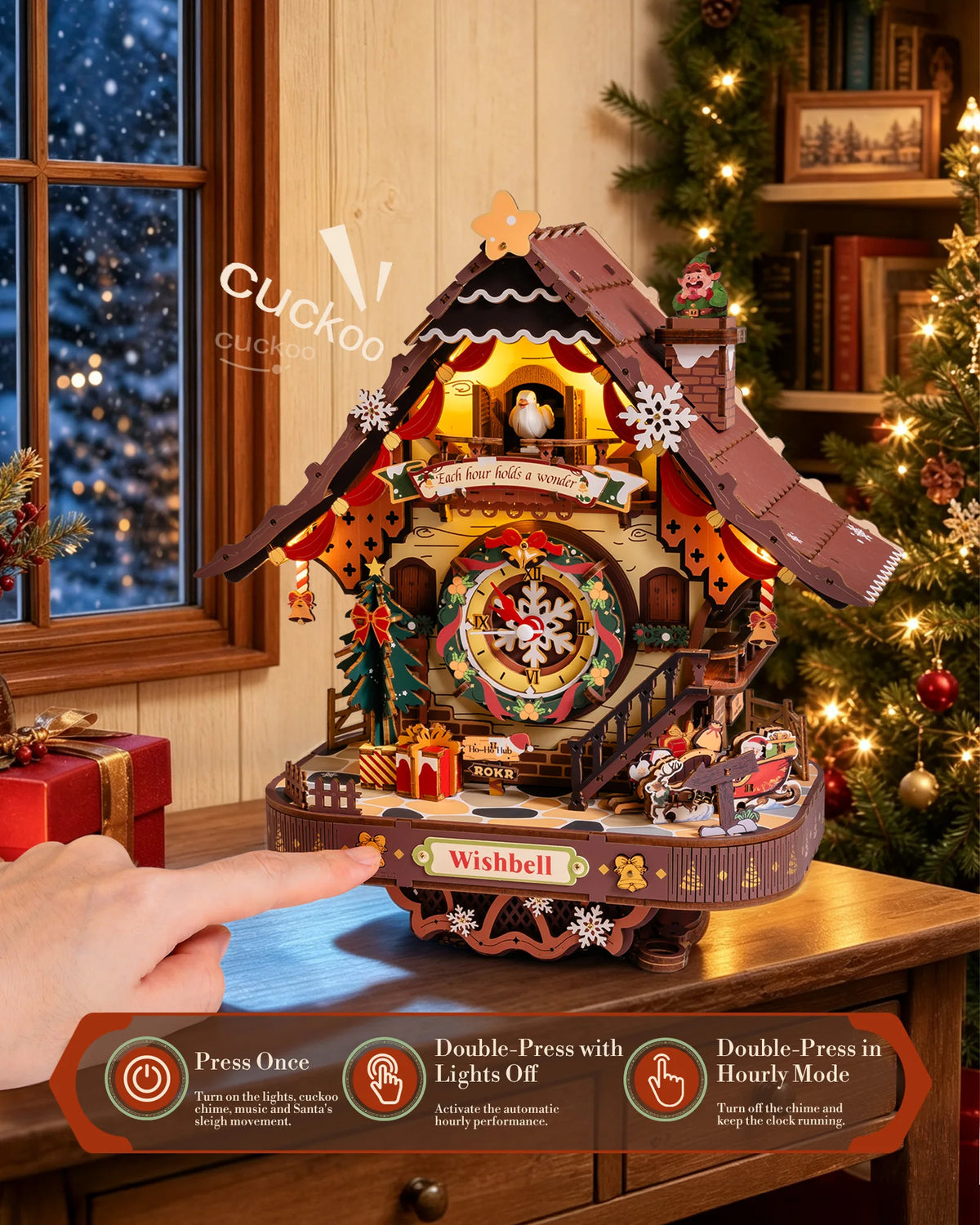 ROKR Christmas Cuckoo Clock Wooden Mechanical 3D Puzzle Kit