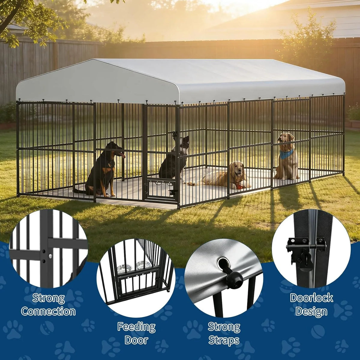 Heavy Duty Outdoor Dog Kennel With Secure Walk In Gate