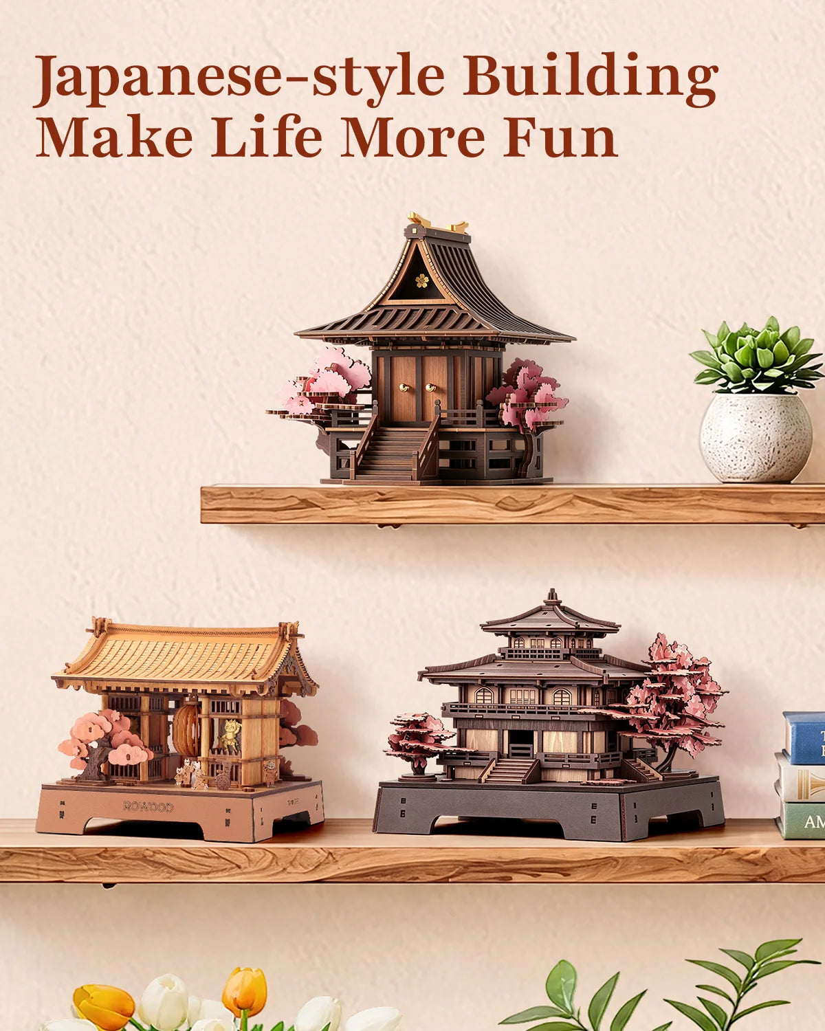 ROKR Sakura Retreat Wooden Book Nook DIY Craft Puzzle Kit