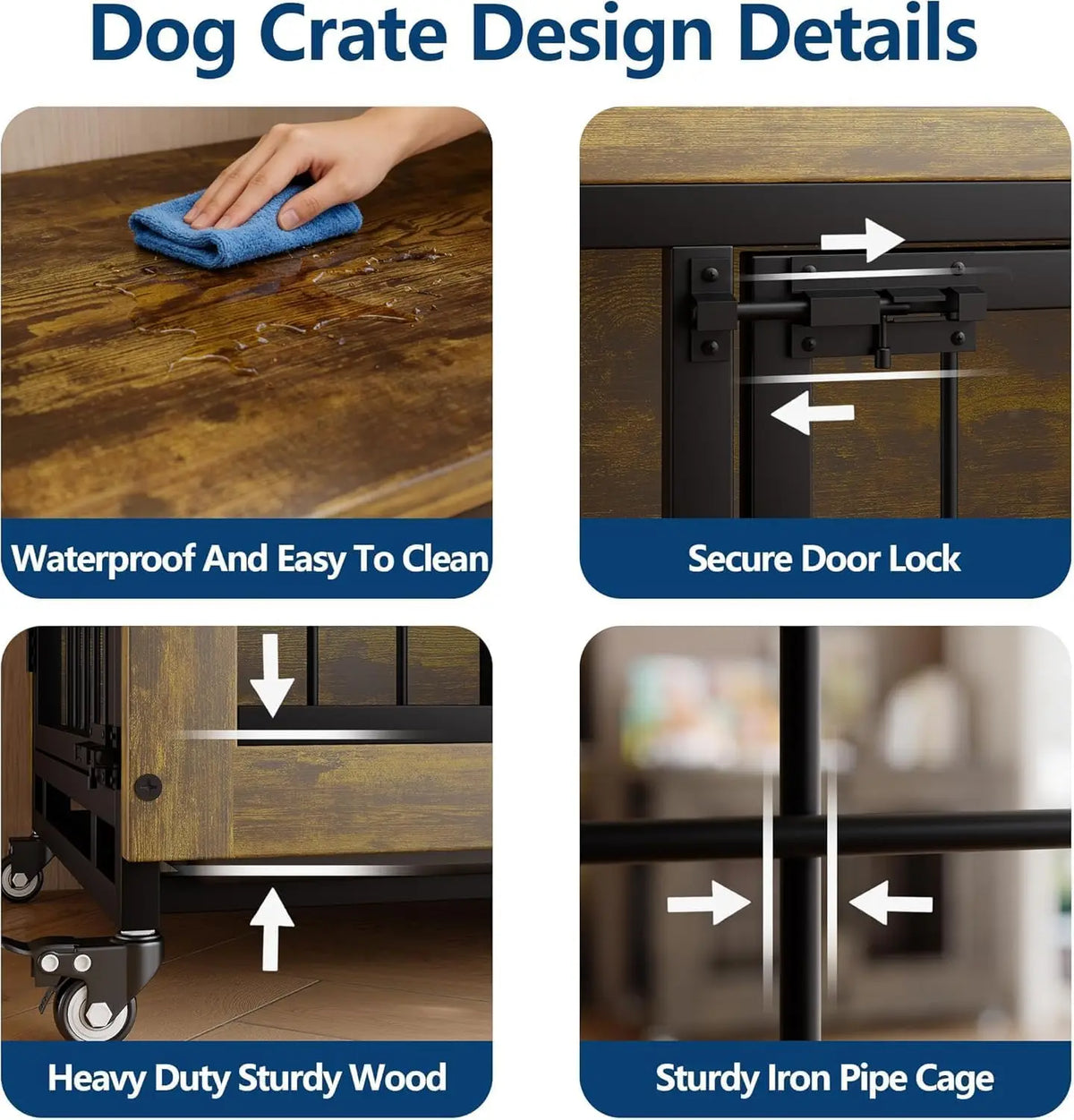 ANIXOL Wooden Dog Crate Furniture With Wheels And Removable Tray