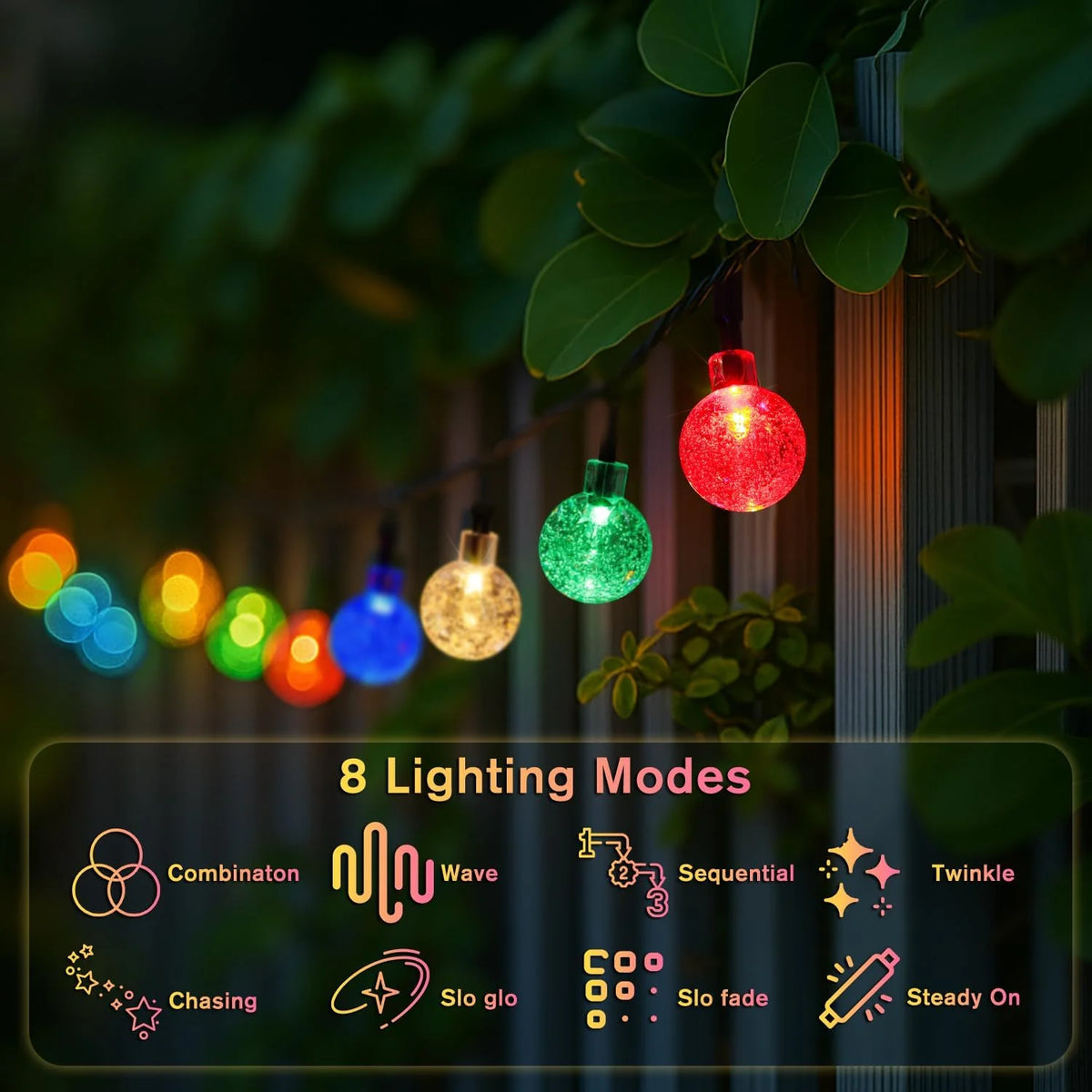 Solar Powered 100 LED Bubble Ball Outdoor String Lights Decor