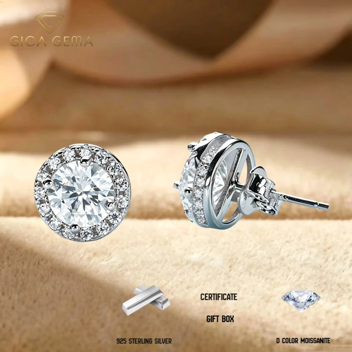 Sterling Silver Moissanite Stud Earrings For Women Fine Jewelry