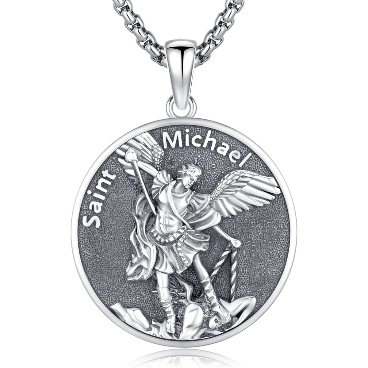 Drinsper Saint Michael Medal Pendant 925 Sterling Silver Necklace