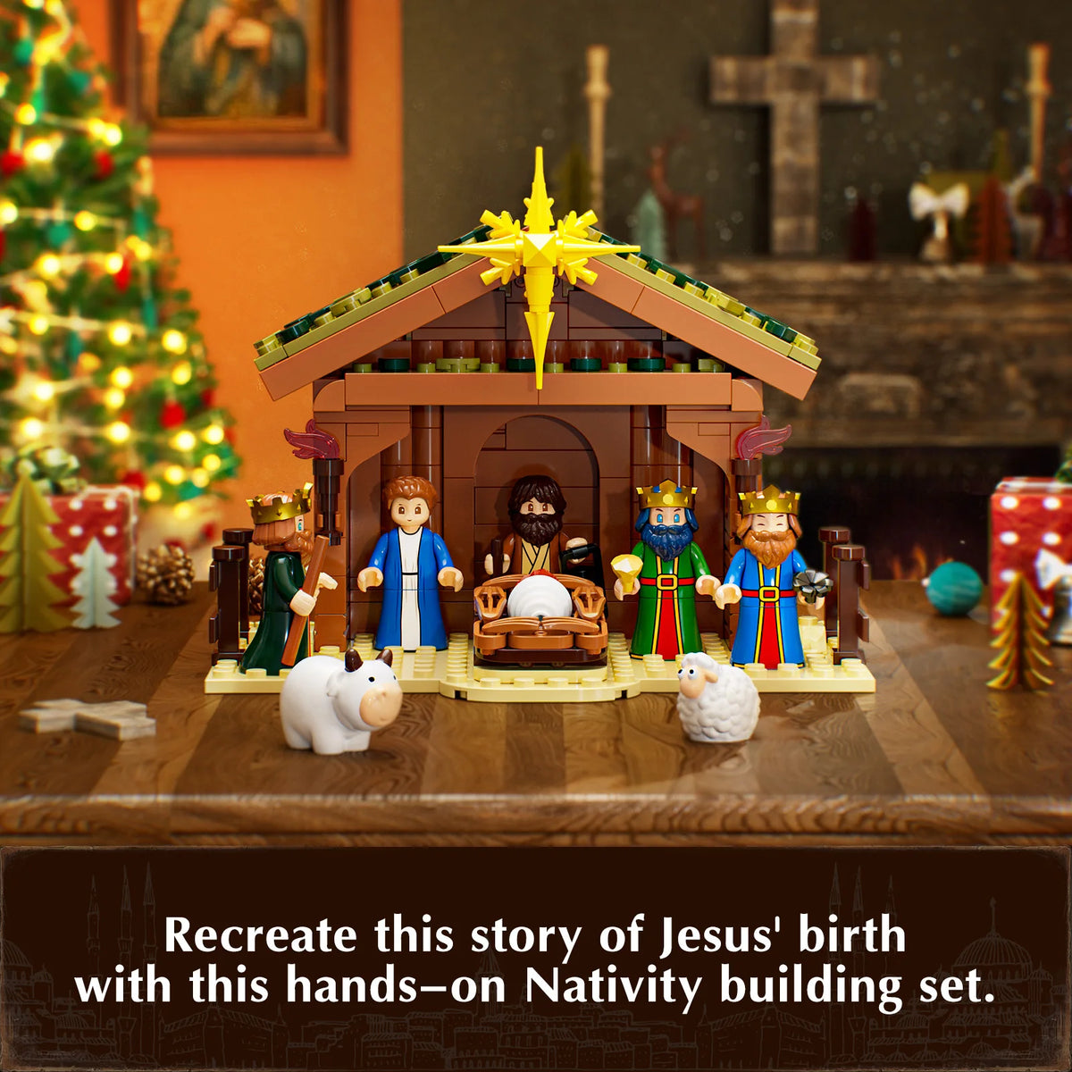 JAKI Christmas Nativity Scene Building Block Set With Manger Stable