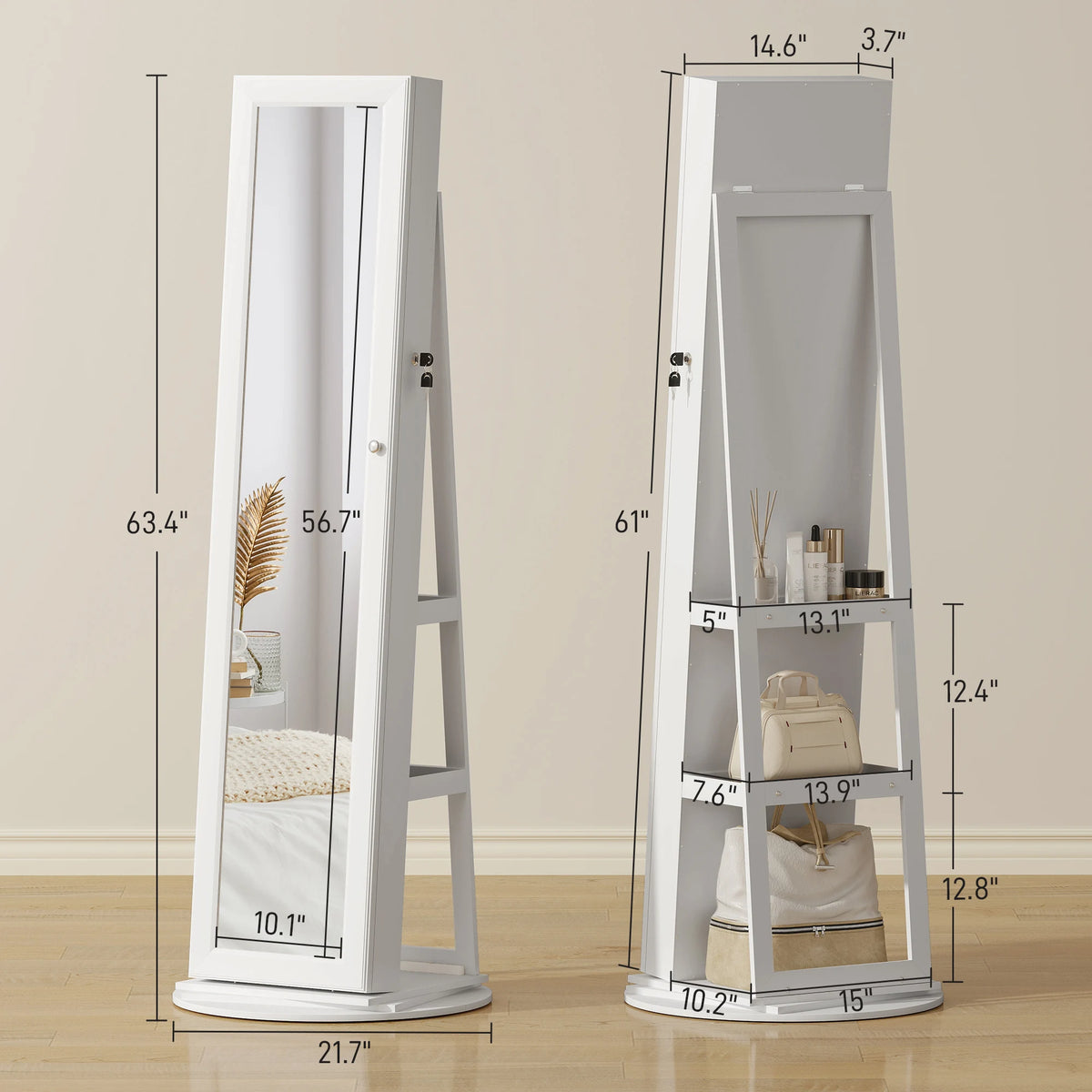 HOMCOM Swivel Jewelry Armoire With Full Length Mirror And Storage
