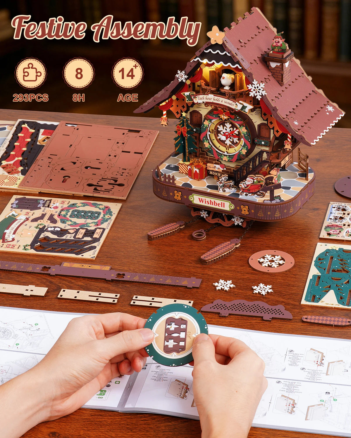 ROKR Christmas Cuckoo Clock Wooden Mechanical 3D Puzzle Kit