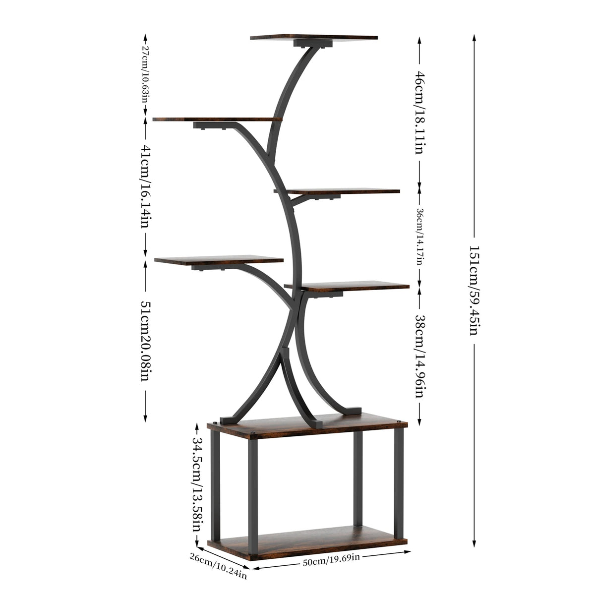Tree Shaped Multitier Metal Wood Plant Display Stand With Lighting