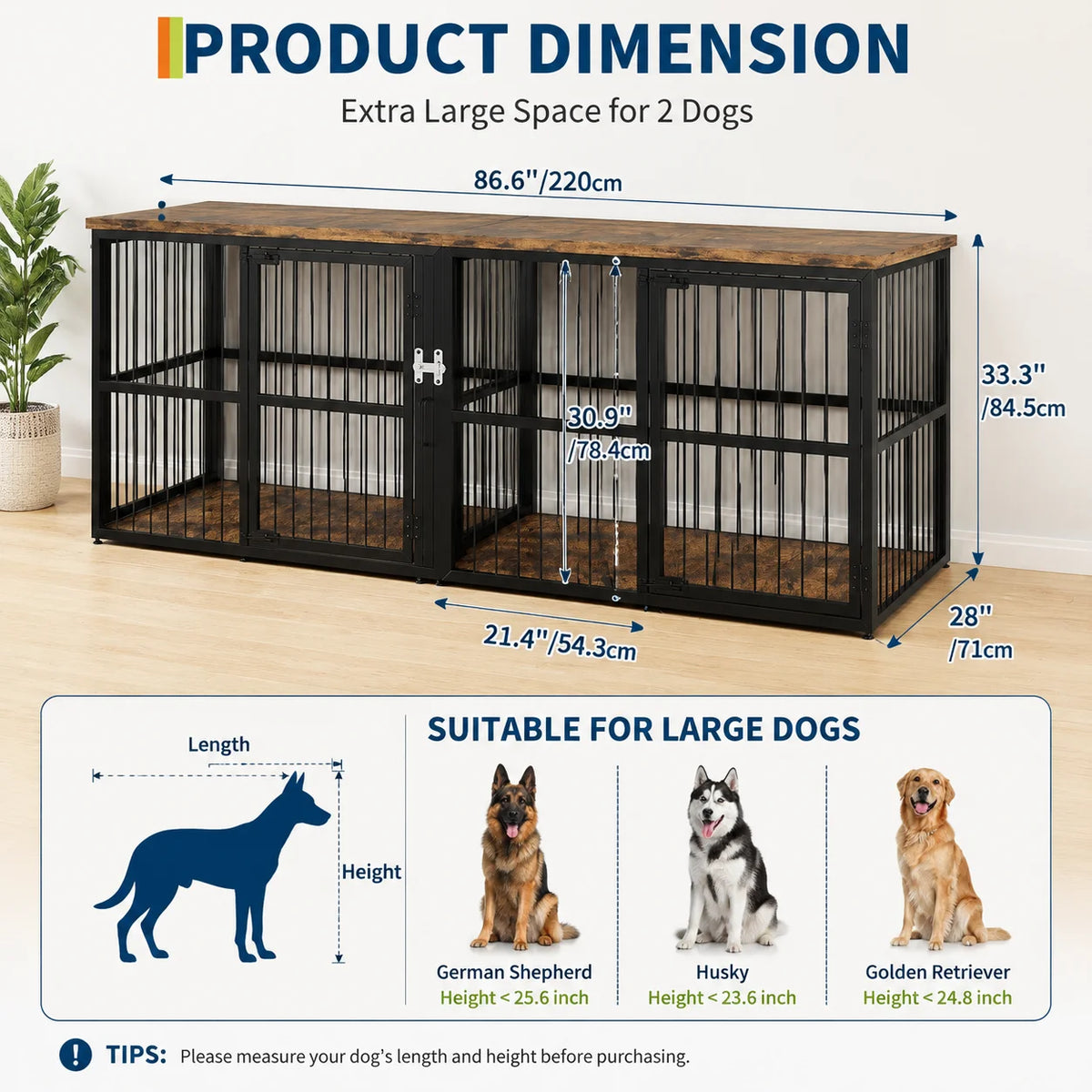 Double Dog Crate Furniture Cabinet With Divider And Storage Top