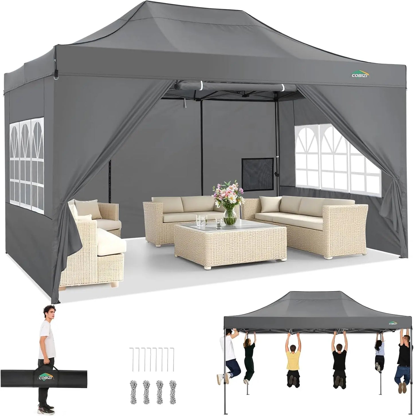 Cobizi Pop Up Canopy Tent With Heavy Duty Waterproof Sidewalls