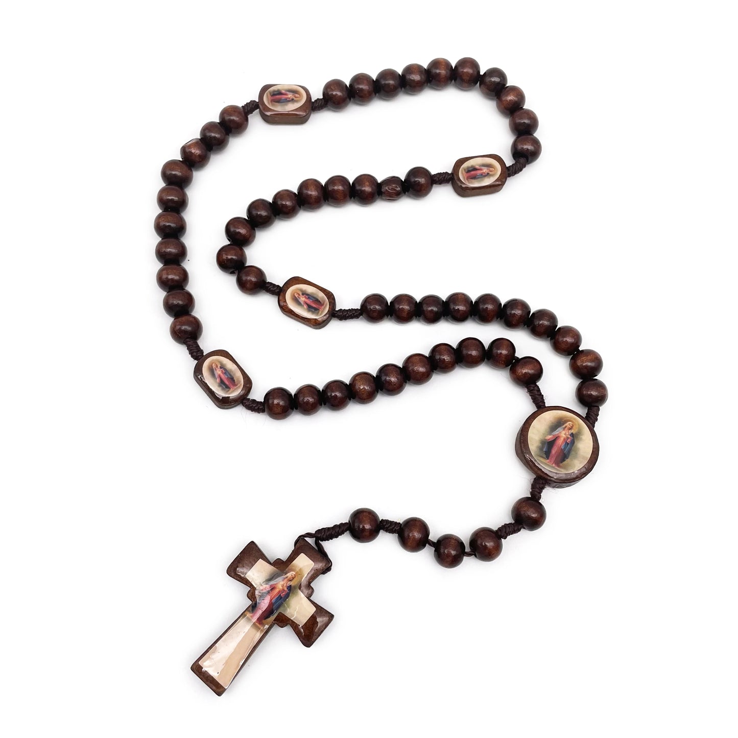 Our Lady Of Guadalupe Wood Rosary Necklace Heart Baptism Gift