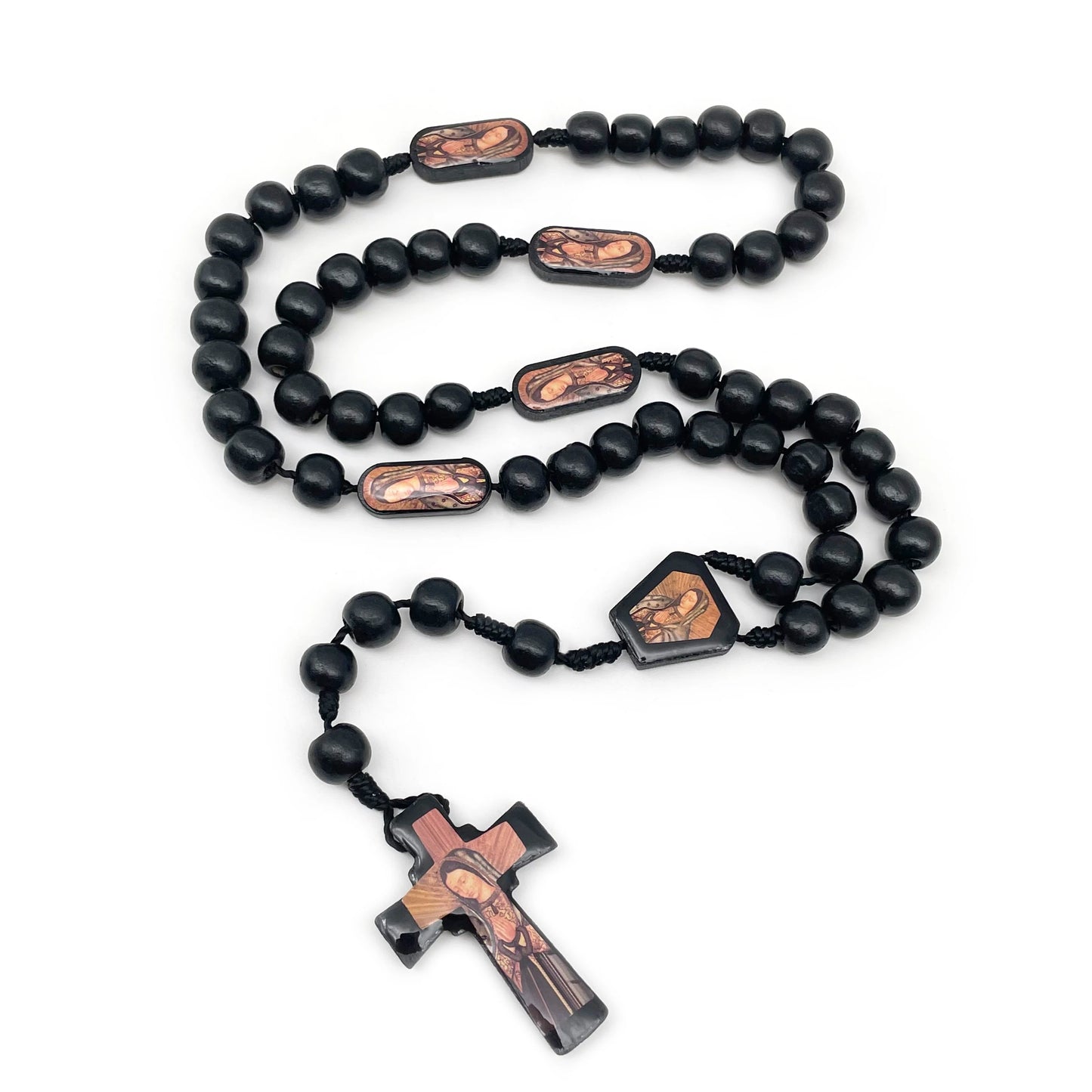 Our Lady Of Guadalupe Rose Scented Wood Bead Rosary Necklace