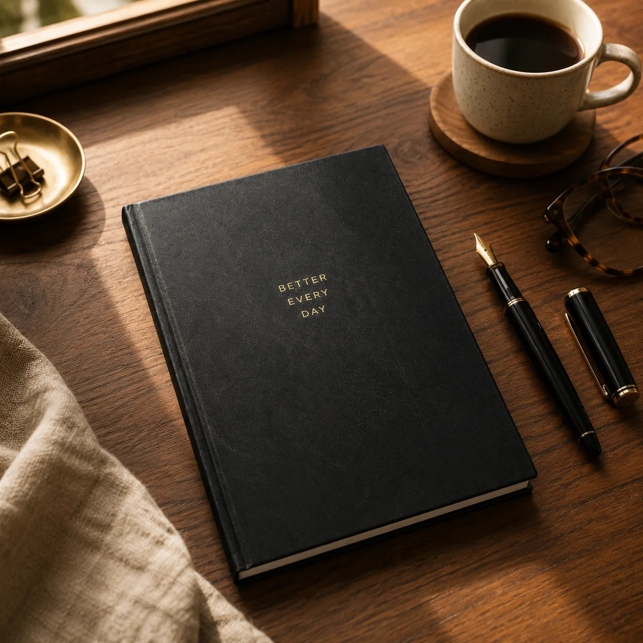 Hardcover Leather Daily Planner For Undated Productivity Journaling