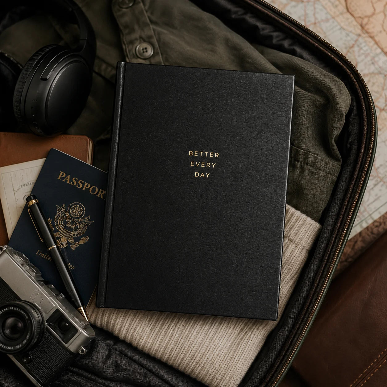 Hardcover Leather Daily Planner For Undated Productivity Journaling