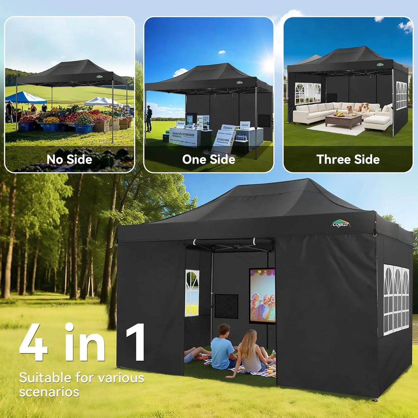 Cobizi Pop Up Canopy Tent With Heavy Duty Waterproof Sidewalls