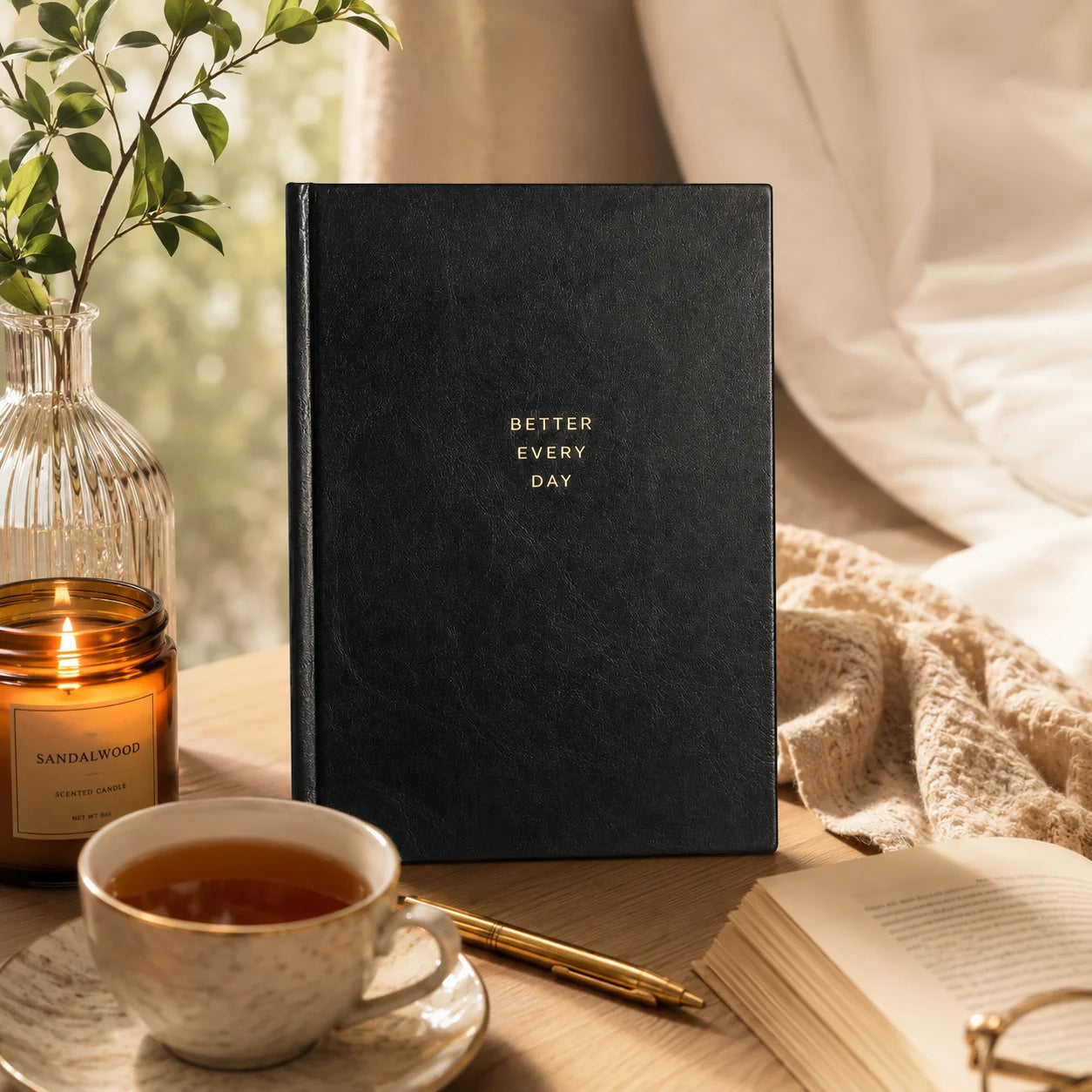 Hardcover Leather Daily Planner For Undated Productivity Journaling