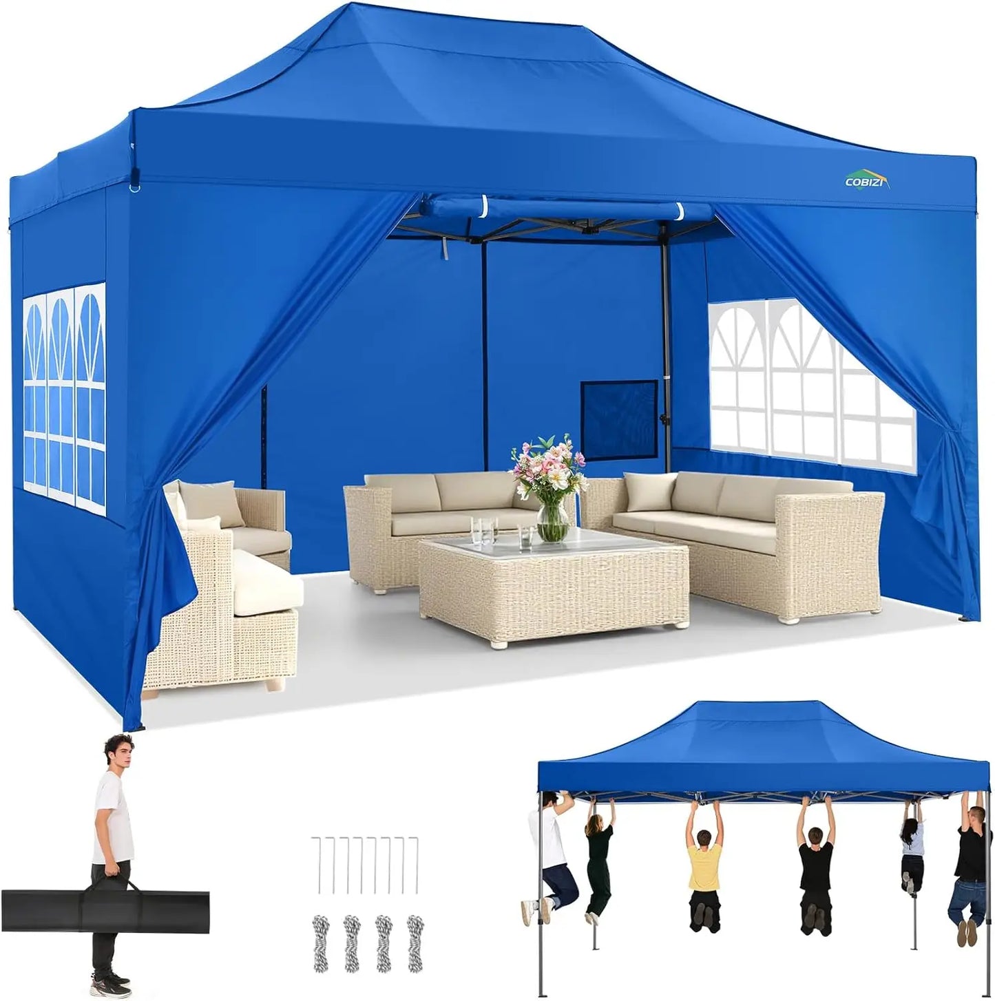 Cobizi Pop Up Canopy Tent With Heavy Duty Waterproof Sidewalls
