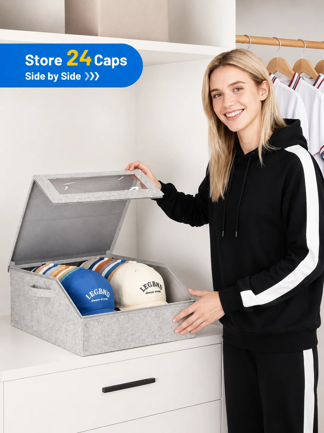 Transparent Baseball Cap Storage Box For Closet And Bedroom