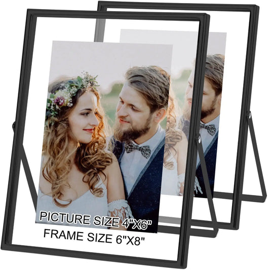 IZIDDO Floating Metal Glass Picture Frame Set for Tabletop Display