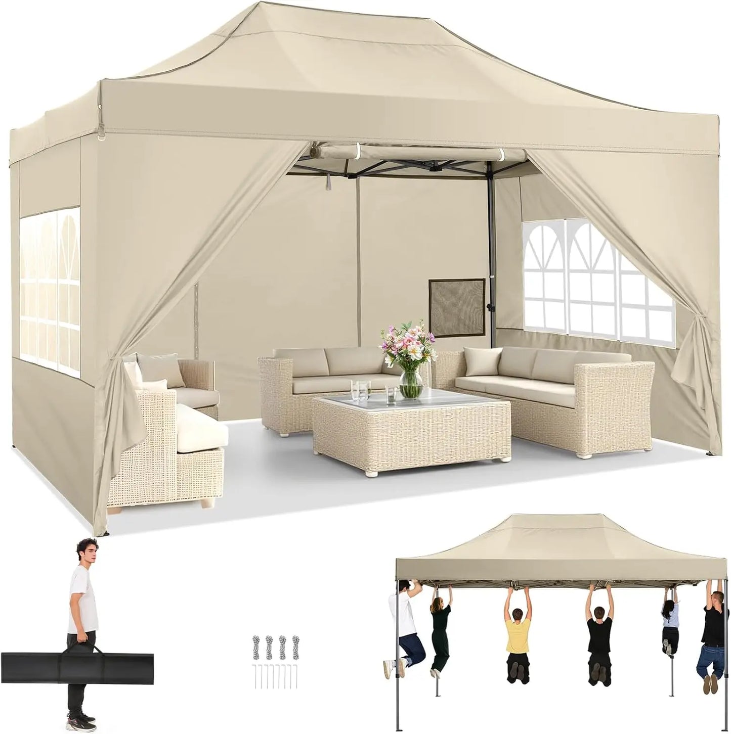 Cobizi Pop Up Canopy Tent With Heavy Duty Waterproof Sidewalls