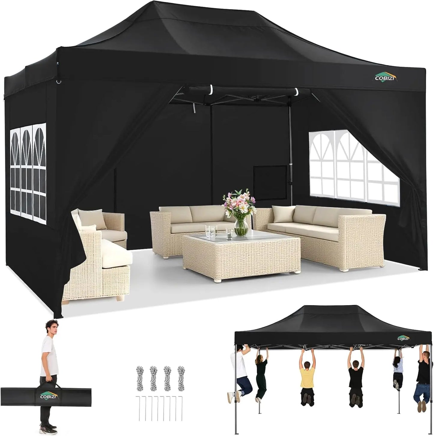 Cobizi Pop Up Canopy Tent With Heavy Duty Waterproof Sidewalls