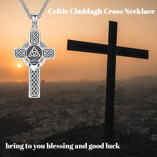 DRINSPER Sterling Silver Celtic Cross Evil Eye Trinity Knot Necklace