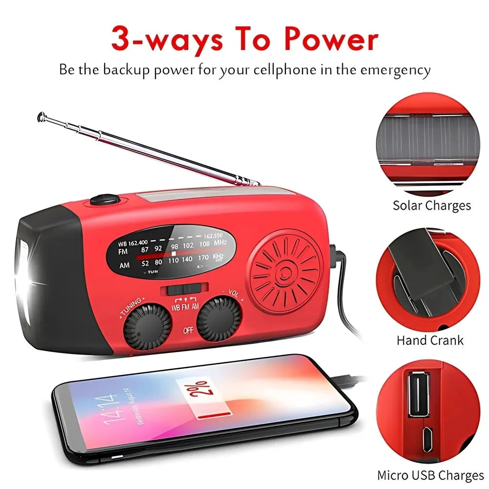 Portable Hand Crank Emergency Radio With Solar And LED Flashlight