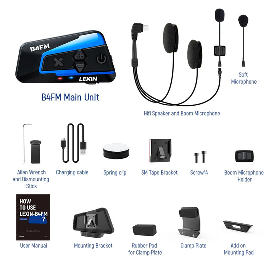 Lexin B4FMX Bluetooth Motorcycle Helmet Intercom With Music Sharing
