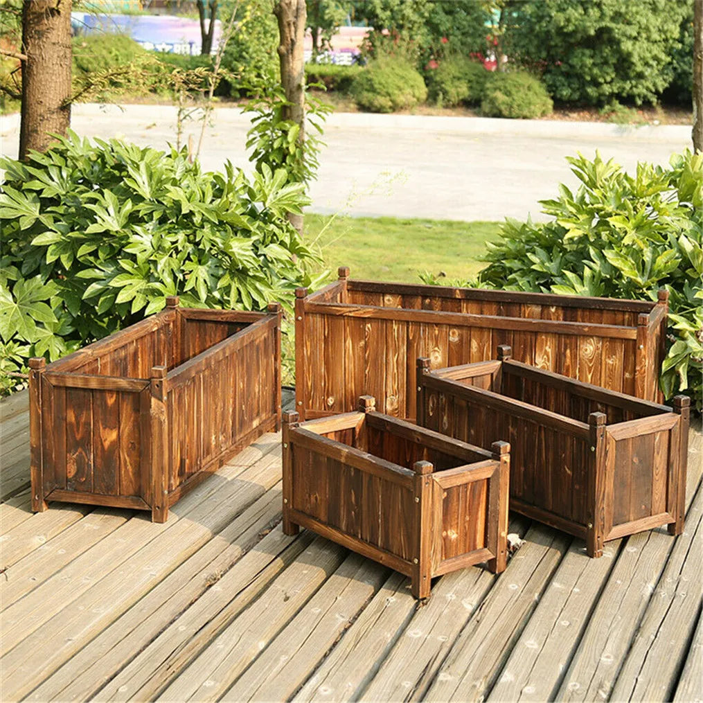 Natural Pine Wood Raised Planter Box For Indoor Outdoor Gardening
