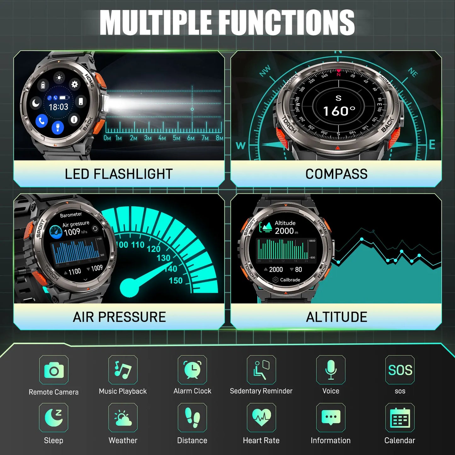EIGIIS KE5 Smart Watch Featuring Compass Barometer Waterproof Sports Design