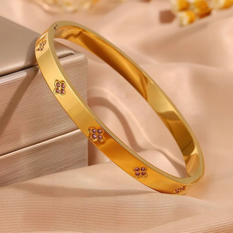 Sparkling Zirconia Stainless Steel Stackable Bracelet Set For Women