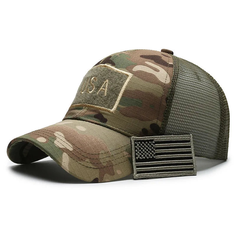 Tactical Camouflage Mesh Baseball Cap With Adjustable Strap And Patch