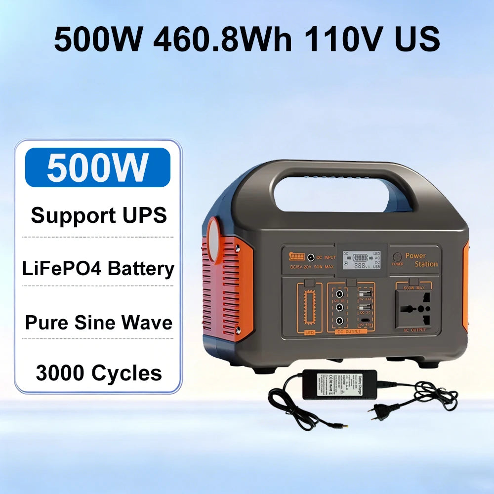 GaiaRay 500W Portable Power Station 460.8Wh LiFePO4 Solar Generator