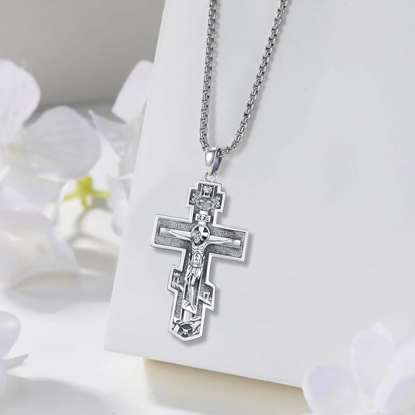 Drinsper Orthodox Cross Necklace 925 Sterling Silver Pendant