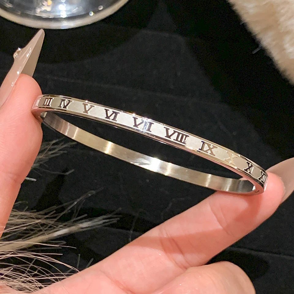 Sparkling Zirconia Stainless Steel Stackable Bracelet Set For Women