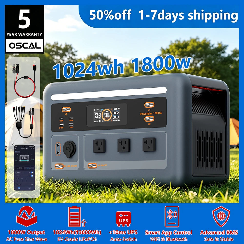 Oscal Powermax 1800W Portable Power Station 1024Wh LiFePO4 Generator