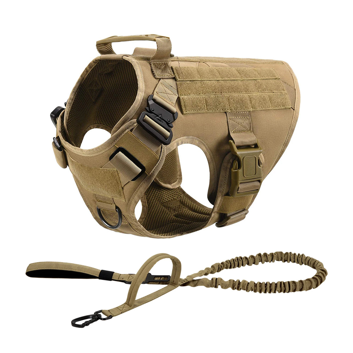 PETRAVEL Tactical Dog Harness Set with Molle Pouches and Leash